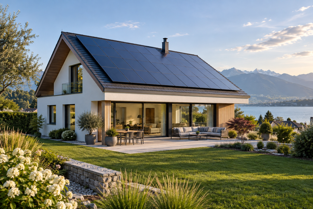 Maison équipée de panneaux solaires en Suisse romande